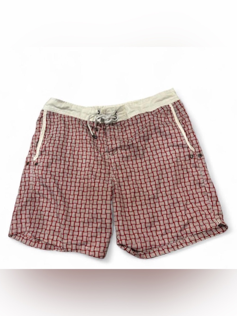 Men's Mr. Swim Red Patterned Swim Trunks with Contrast Waistband